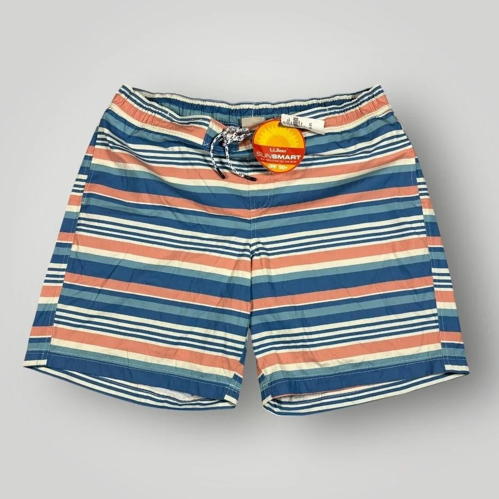 LL Bean Swim Shorts Mens XL Multicolor Stripe SunSmart UPF 50+‎ Trunks Quick Dry